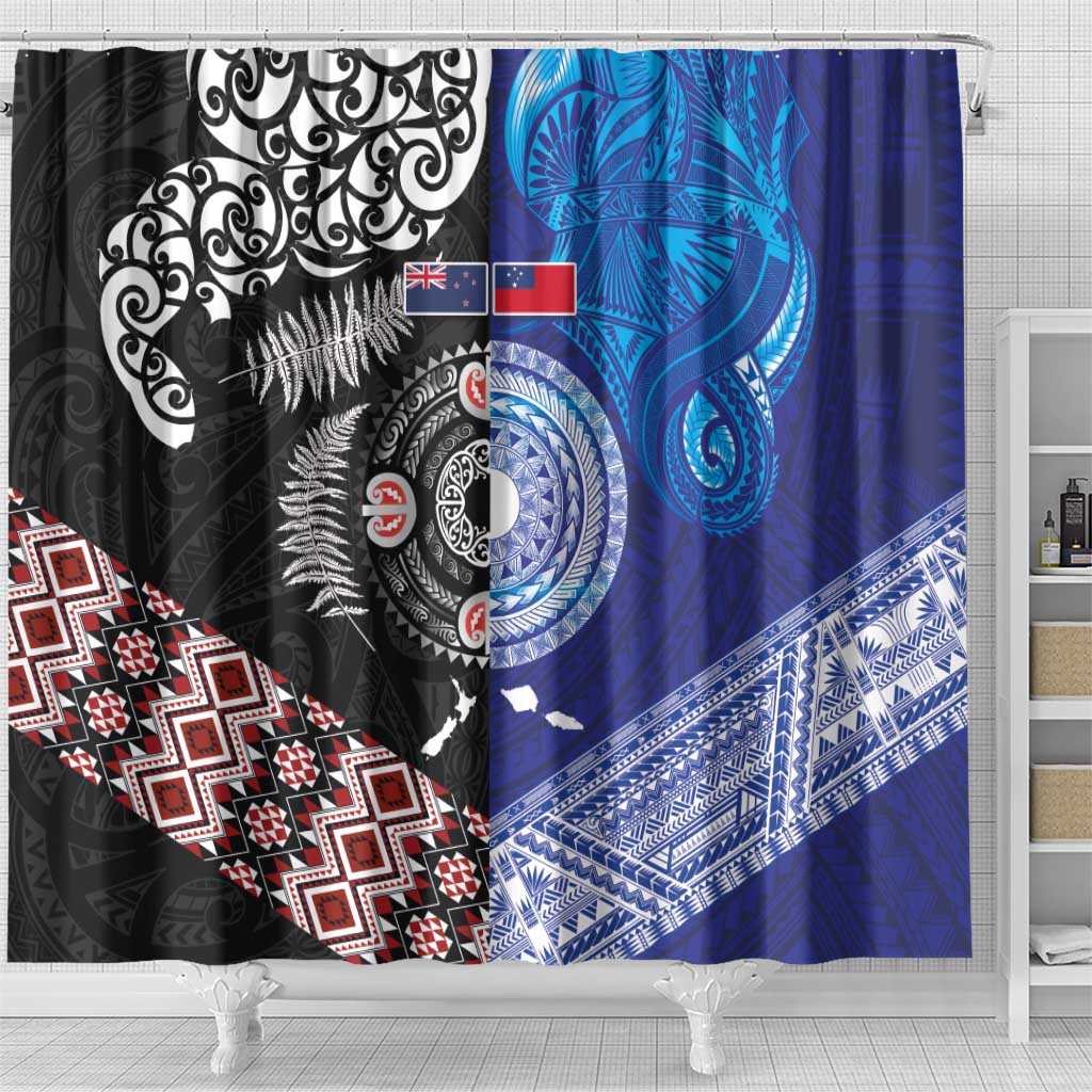 Samoa and Aotearoa Together Shower Curtain Tatau Art Tattoos-Taniko and Maori with Fern LT03 - Polynesian Pride