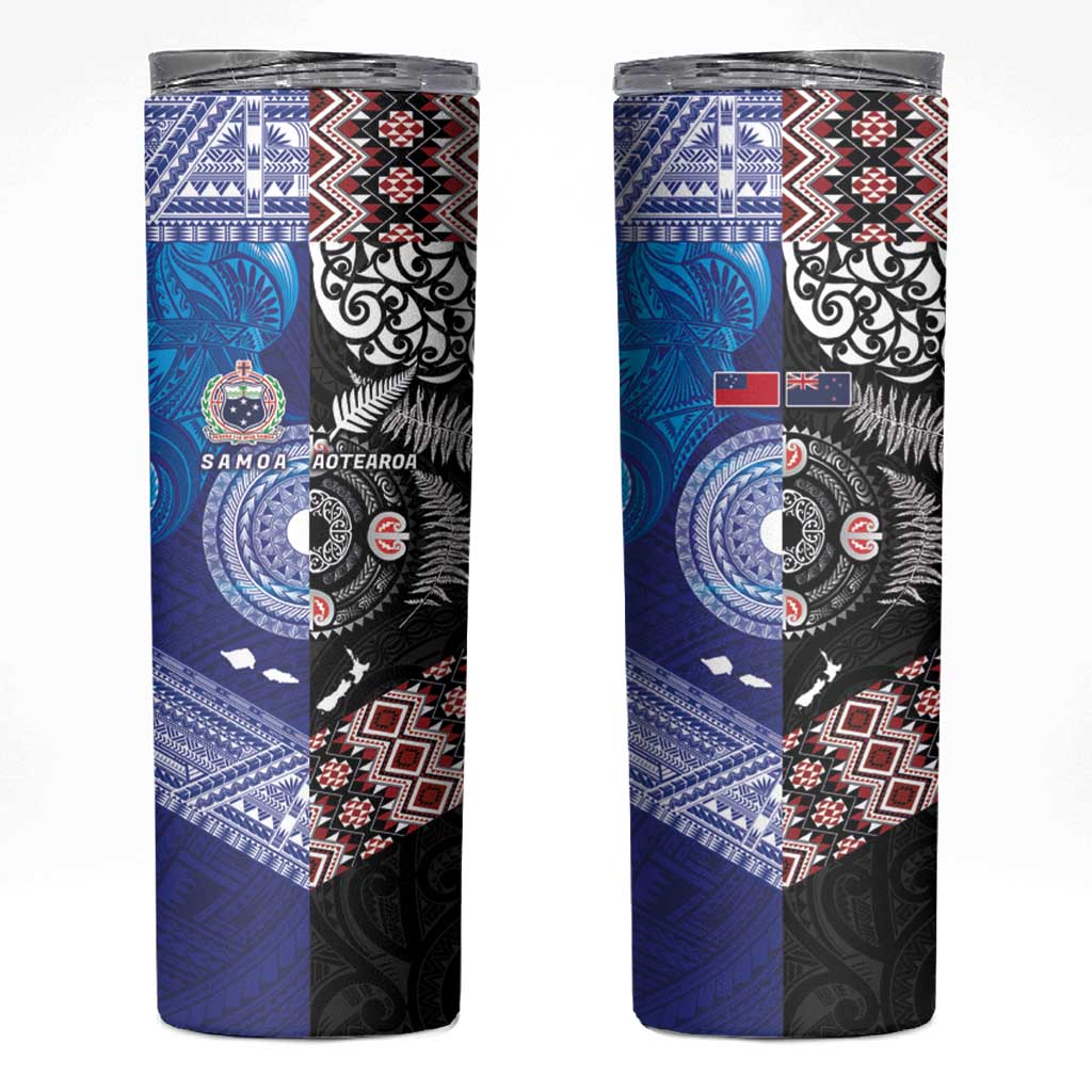Samoa and Aotearoa Together Skinny Tumbler Tatau Art Tattoos-Taniko and Maori with Fern LT03 Black - Polynesian Pride