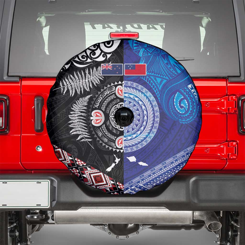 Samoa and Aotearoa Together Spare Tire Cover Tatau Art Tattoos-Taniko and Maori with Fern LT03 - Polynesian Pride