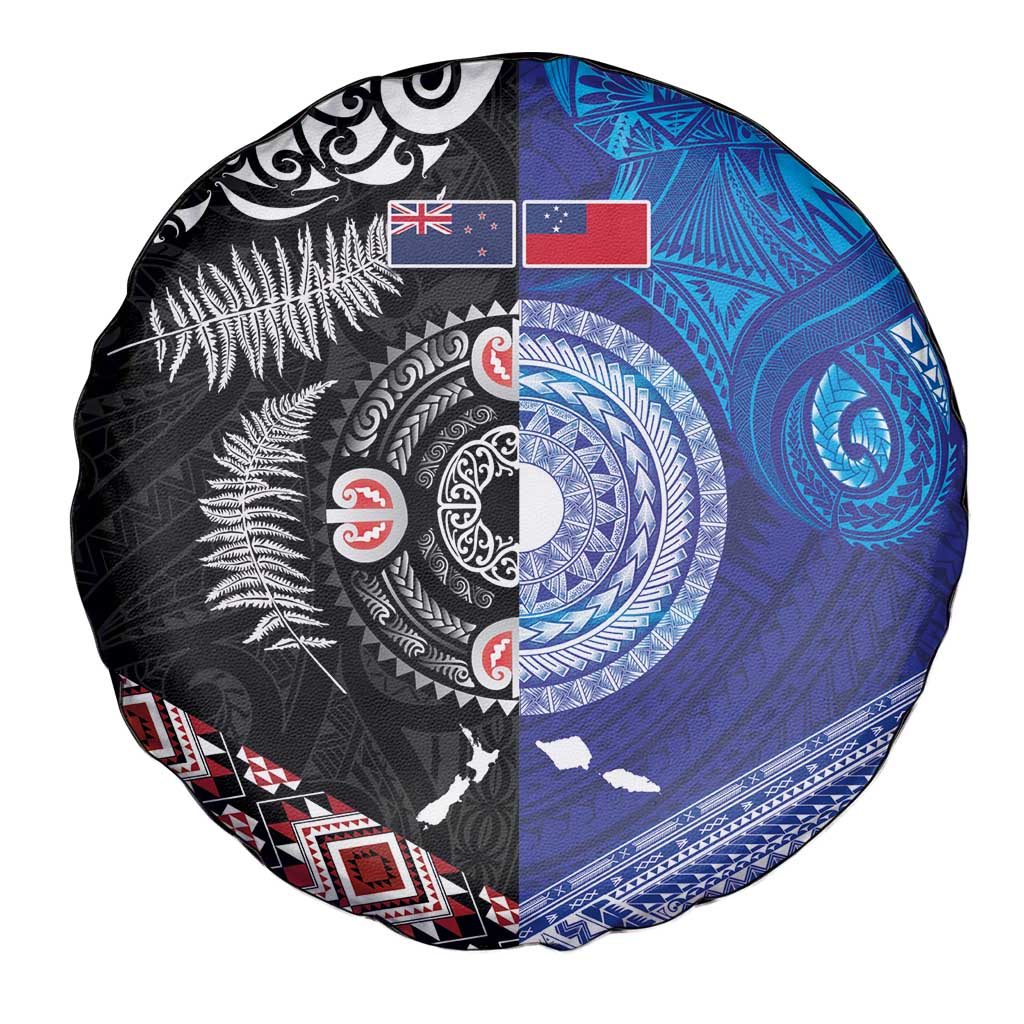 Samoa and Aotearoa Together Spare Tire Cover Tatau Art Tattoos-Taniko and Maori with Fern LT03 - Polynesian Pride