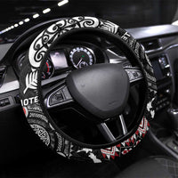 Samoa and Aotearoa Together Steering Wheel Cover Tatau Art Tattoos-Taniko and Maori with Fern LT03 Universal Fit Black - Polynesian Pride