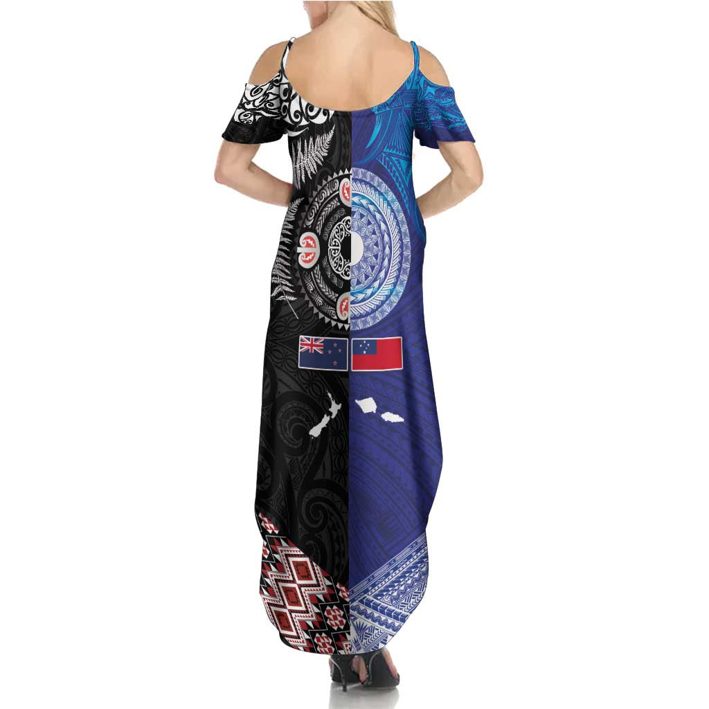 Samoa and Aotearoa Together Summer Maxi Dress Tatau Art Tattoos-Taniko and Maori with Fern LT03 - Polynesian Pride