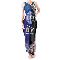 Samoa and Aotearoa Together Tank Maxi Dress Tatau Art Tattoos-Taniko and Maori with Fern LT03 Women Black - Polynesian Pride