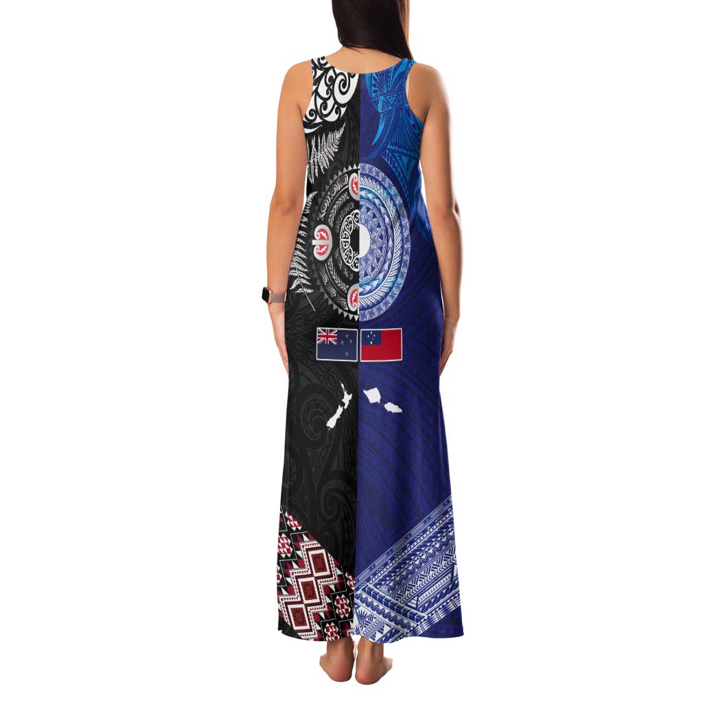 Samoa and Aotearoa Together Tank Maxi Dress Tatau Art Tattoos-Taniko and Maori with Fern LT03 - Polynesian Pride
