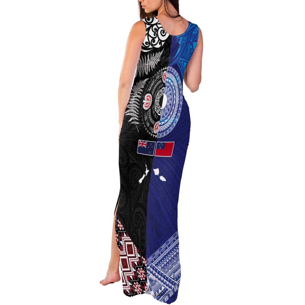 Samoa and Aotearoa Together Tank Maxi Dress Tatau Art Tattoos-Taniko and Maori with Fern LT03 - Polynesian Pride