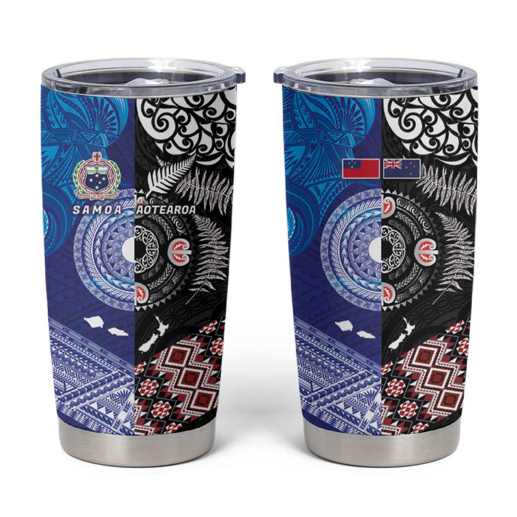 Samoa and Aotearoa Together Tumbler Cup Tatau Art Tattoos-Taniko and Maori with Fern LT03 Black - Polynesian Pride