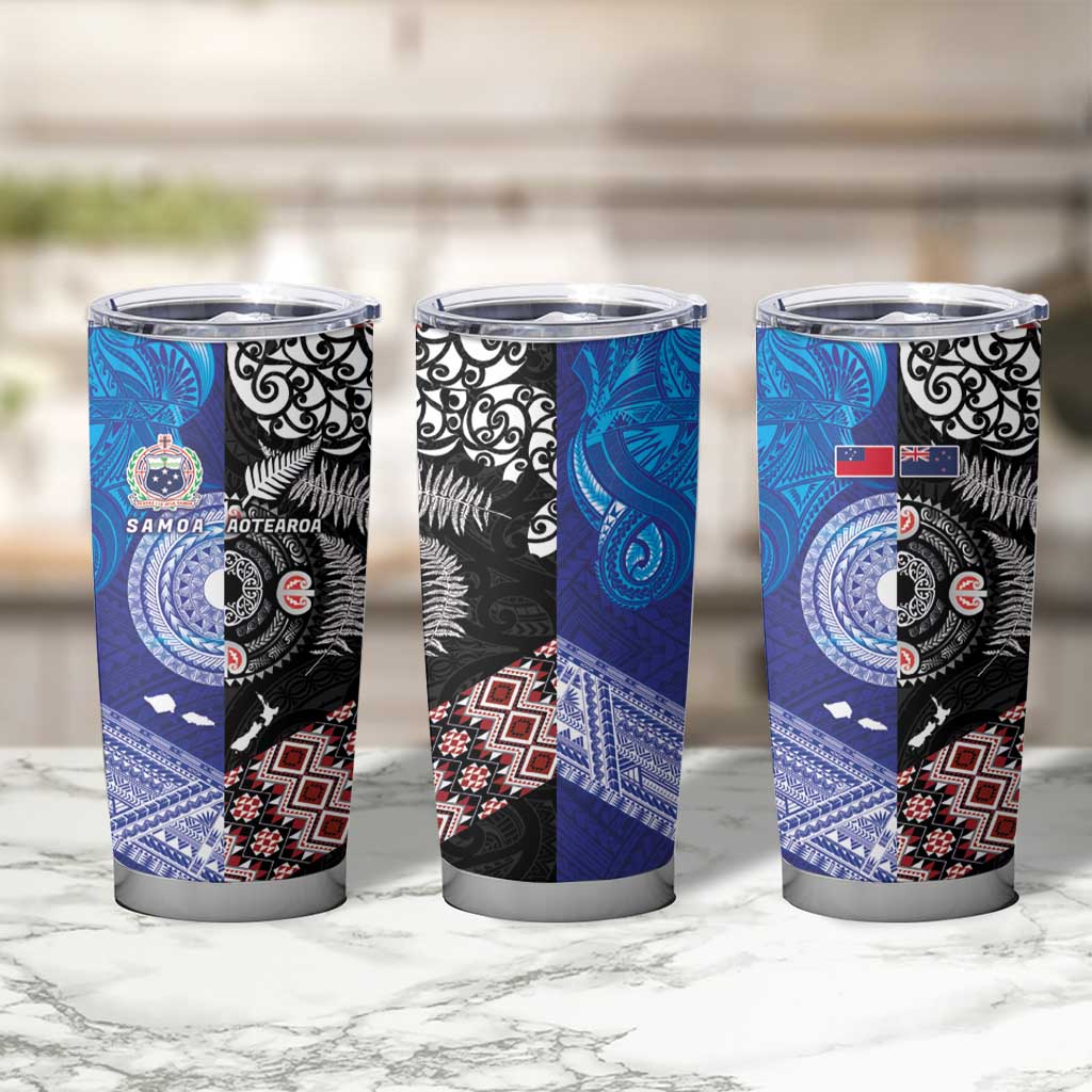 Samoa and Aotearoa Together Tumbler Cup Tatau Art Tattoos-Taniko and Maori with Fern LT03 - Polynesian Pride