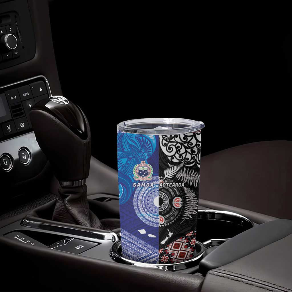 Samoa and Aotearoa Together Tumbler Cup Tatau Art Tattoos-Taniko and Maori with Fern LT03 - Polynesian Pride