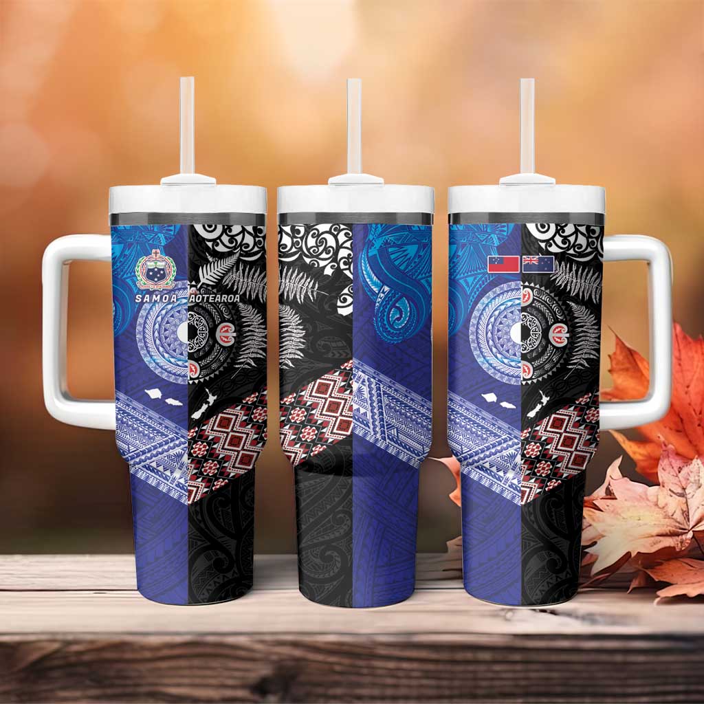 Samoa and Aotearoa Together Tumbler With Handle Tatau Art Tattoos-Taniko and Maori with Fern LT03 - Polynesian Pride