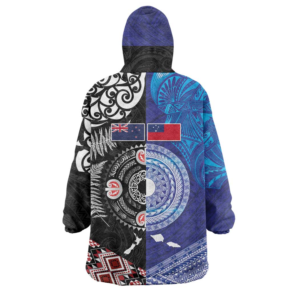 Samoa and Aotearoa Together Wearable Blanket Hoodie Tatau Art Tattoos-Taniko and Maori with Fern LT03 - Polynesian Pride