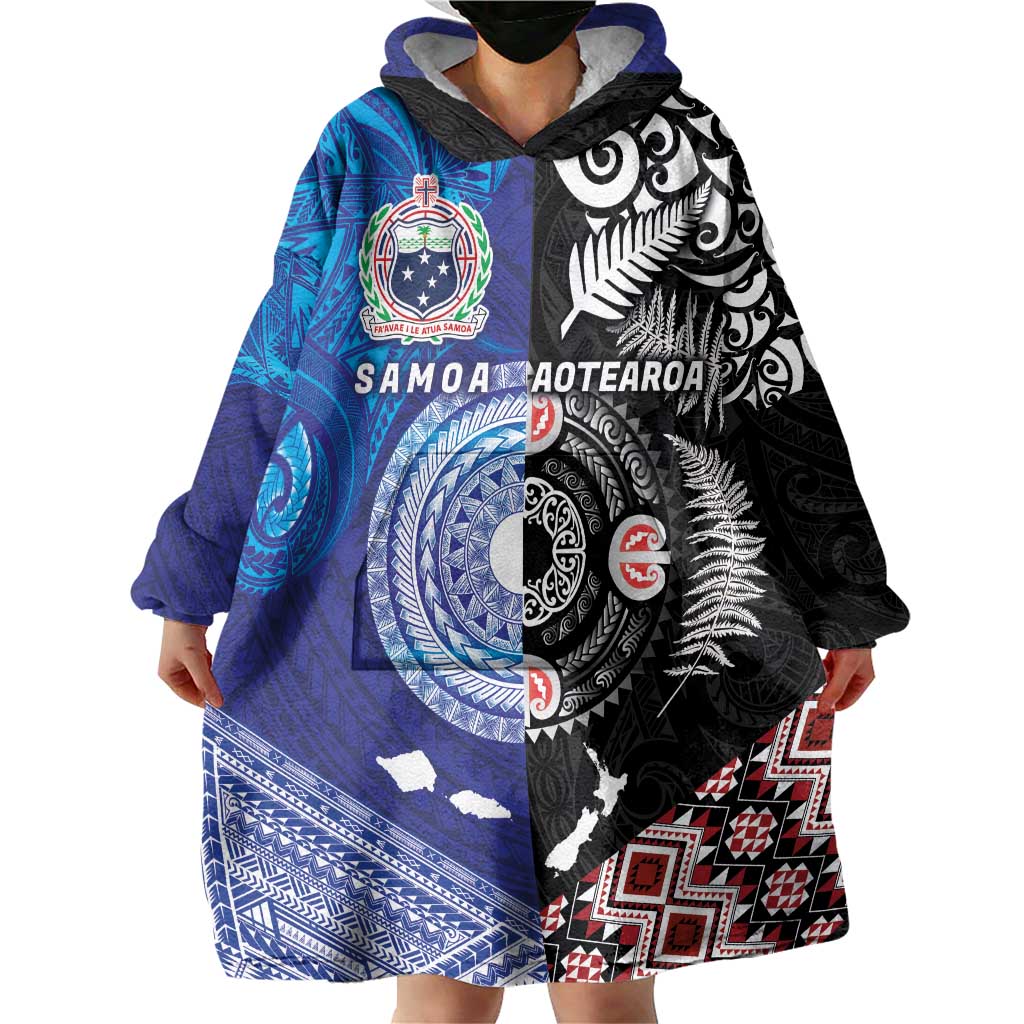 Samoa and Aotearoa Together Wearable Blanket Hoodie Tatau Art Tattoos-Taniko and Maori with Fern LT03 - Polynesian Pride