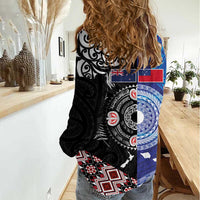 Samoa and Aotearoa Together Women Casual Shirt Tatau Art Tattoos-Taniko and Maori with Fern LT03 - Polynesian Pride