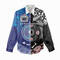 Samoa and Aotearoa Together Women Casual Shirt Tatau Art Tattoos-Taniko and Maori with Fern LT03 - Polynesian Pride