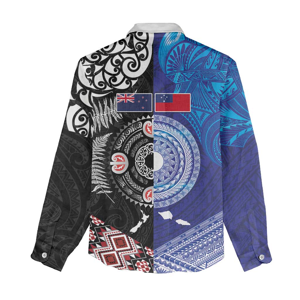 Samoa and Aotearoa Together Women Casual Shirt Tatau Art Tattoos-Taniko and Maori with Fern LT03 - Polynesian Pride