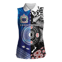 Samoa and Aotearoa Together Women Sleeveless Polo Shirt Tatau Art Tattoos-Taniko and Maori with Fern LT03 Female Black - Polynesian Pride