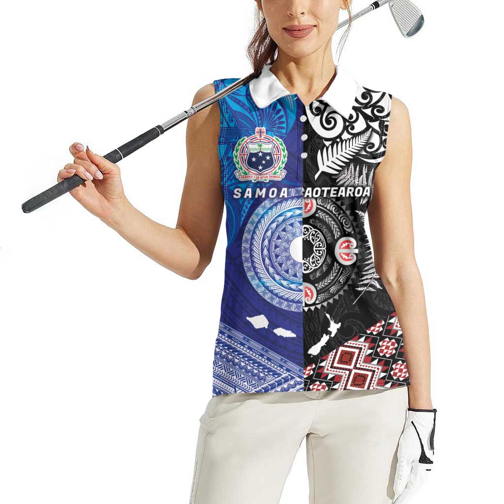 Samoa and Aotearoa Together Women Sleeveless Polo Shirt Tatau Art Tattoos-Taniko and Maori with Fern LT03 - Polynesian Pride