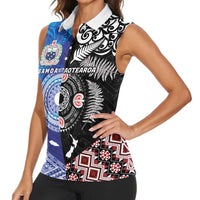 Samoa and Aotearoa Together Women Sleeveless Polo Shirt Tatau Art Tattoos-Taniko and Maori with Fern LT03 - Polynesian Pride