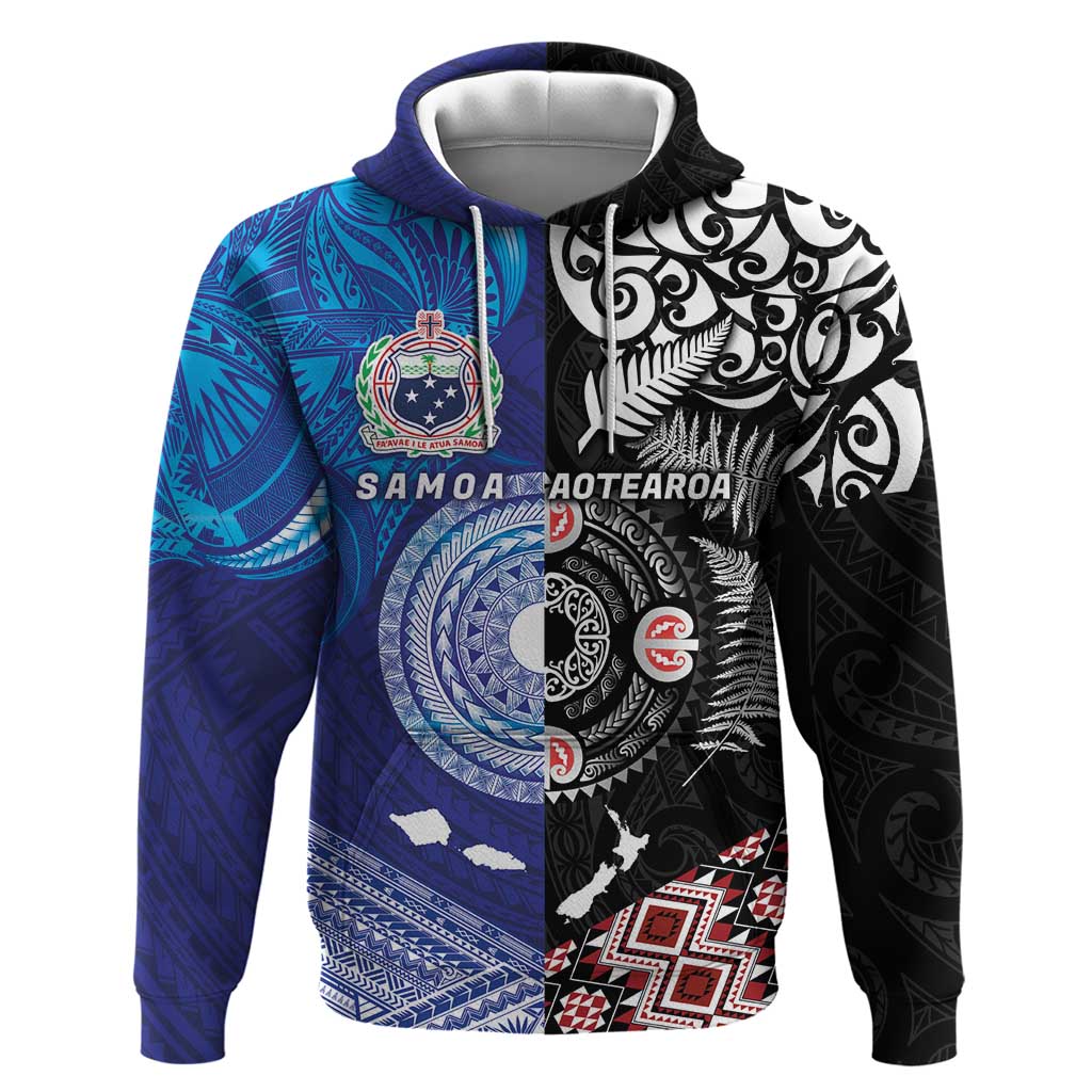 Samoa and Aotearoa Together Zip Hoodie Tatau Art Tattoos-Taniko and Maori with Fern LT03 Pullover Hoodie Black - Polynesian Pride