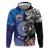 Samoa and Aotearoa Together Zip Hoodie Tatau Art Tattoos-Taniko and Maori with Fern LT03 Pullover Hoodie Black - Polynesian Pride