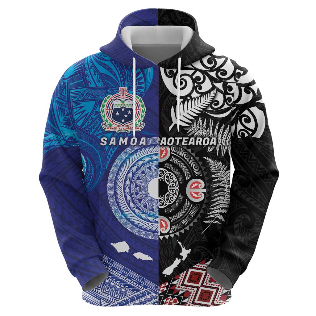 Samoa and Aotearoa Together Zip Hoodie Tatau Art Tattoos-Taniko and Maori with Fern LT03 - Polynesian Pride