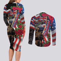 Hawaii and United States Memorial Day Couples Matching Long Sleeve Bodycon Dress and Long Sleeve Button Shirt Honor and Remember The Fallen LT03 - Polynesian Pride