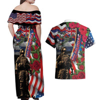 Hawaii and United States Memorial Day Couples Matching Off Shoulder Maxi Dress and Hawaiian Shirt Honor and Remember The Fallen LT03 - Polynesian Pride