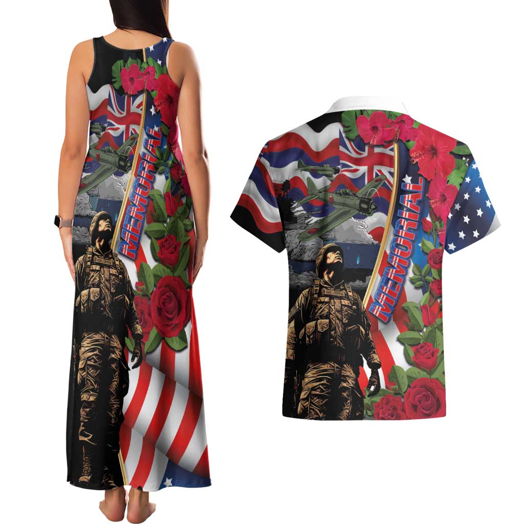 Hawaii and United States Memorial Day Couples Matching Tank Maxi Dress and Hawaiian Shirt Honor and Remember The Fallen LT03 - Polynesian Pride