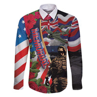 Hawaii and United States Memorial Day Family Matching Mermaid Dress and Hawaiian Shirt Honor and Remember The Fallen LT03 Dad's Shirt - Long Sleeve Blue - Polynesian Pride