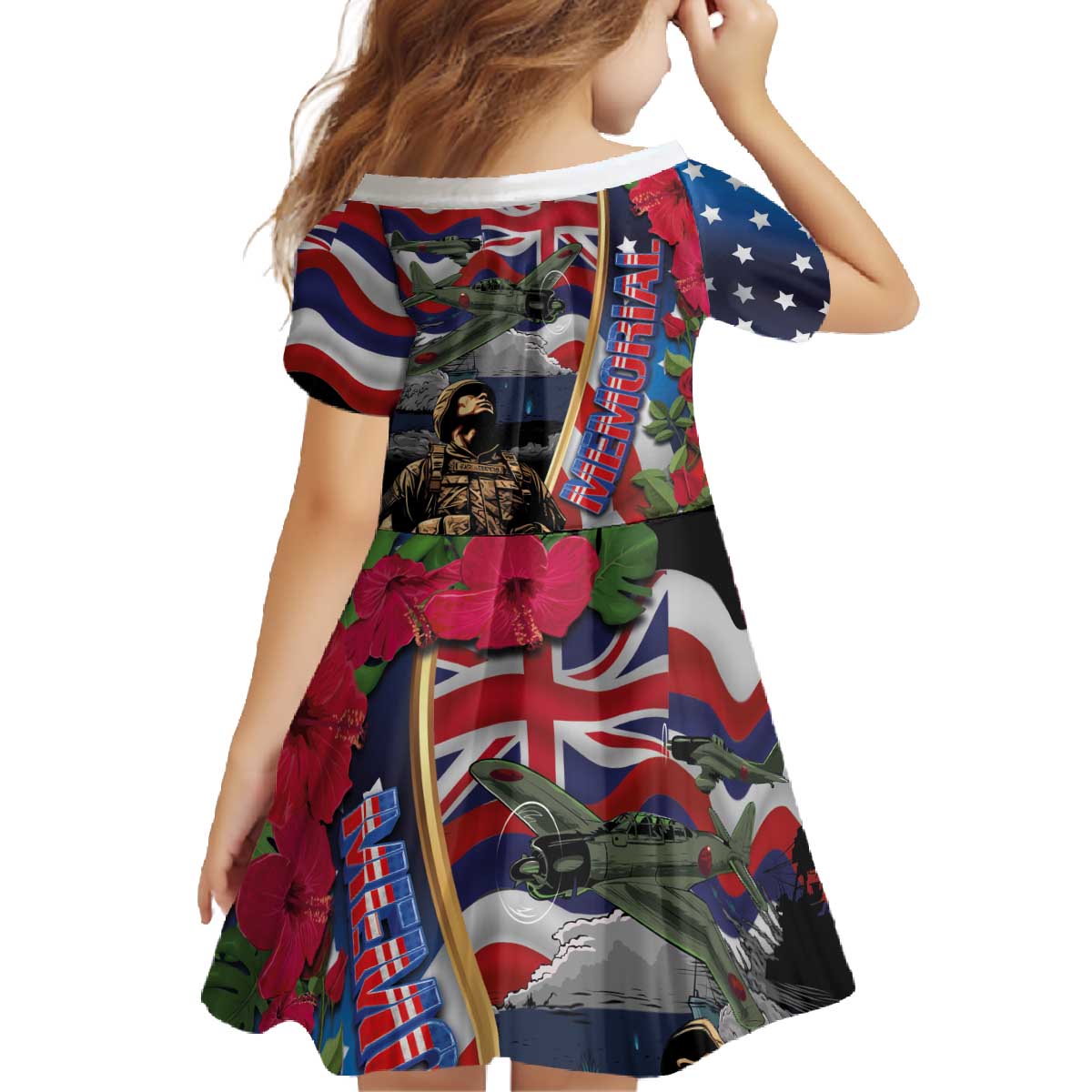Hawaii and United States Memorial Day Family Matching Off The Shoulder Long Sleeve Dress and Hawaiian Shirt Honor and Remember The Fallen LT03 - Polynesian Pride