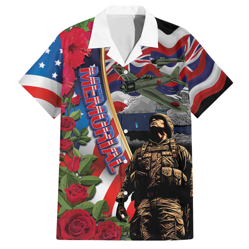 Hawaii and United States Memorial Day Family Matching Off Shoulder Maxi Dress and Hawaiian Shirt Honor and Remember The Fallen LT03 Dad's Shirt - Short Sleeve Blue - Polynesian Pride