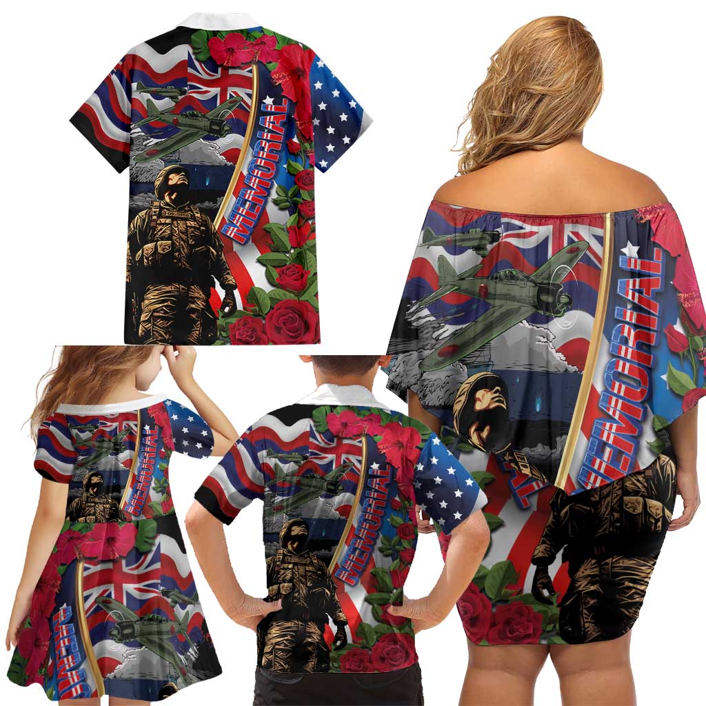 Hawaii and United States Memorial Day Family Matching Off Shoulder Short Dress and Hawaiian Shirt Honor and Remember The Fallen LT03 - Polynesian Pride