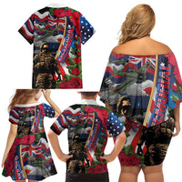 Hawaii and United States Memorial Day Family Matching Off Shoulder Short Dress and Hawaiian Shirt Honor and Remember The Fallen LT03 - Polynesian Pride