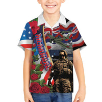 Hawaii and United States Memorial Day Family Matching Puletasi and Hawaiian Shirt Honor and Remember The Fallen LT03 Son's Shirt Blue - Polynesian Pride