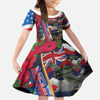 Hawaii and United States Memorial Day Family Matching Summer Maxi Dress and Hawaiian Shirt Honor and Remember The Fallen LT03 Daughter's Dress Blue - Polynesian Pride