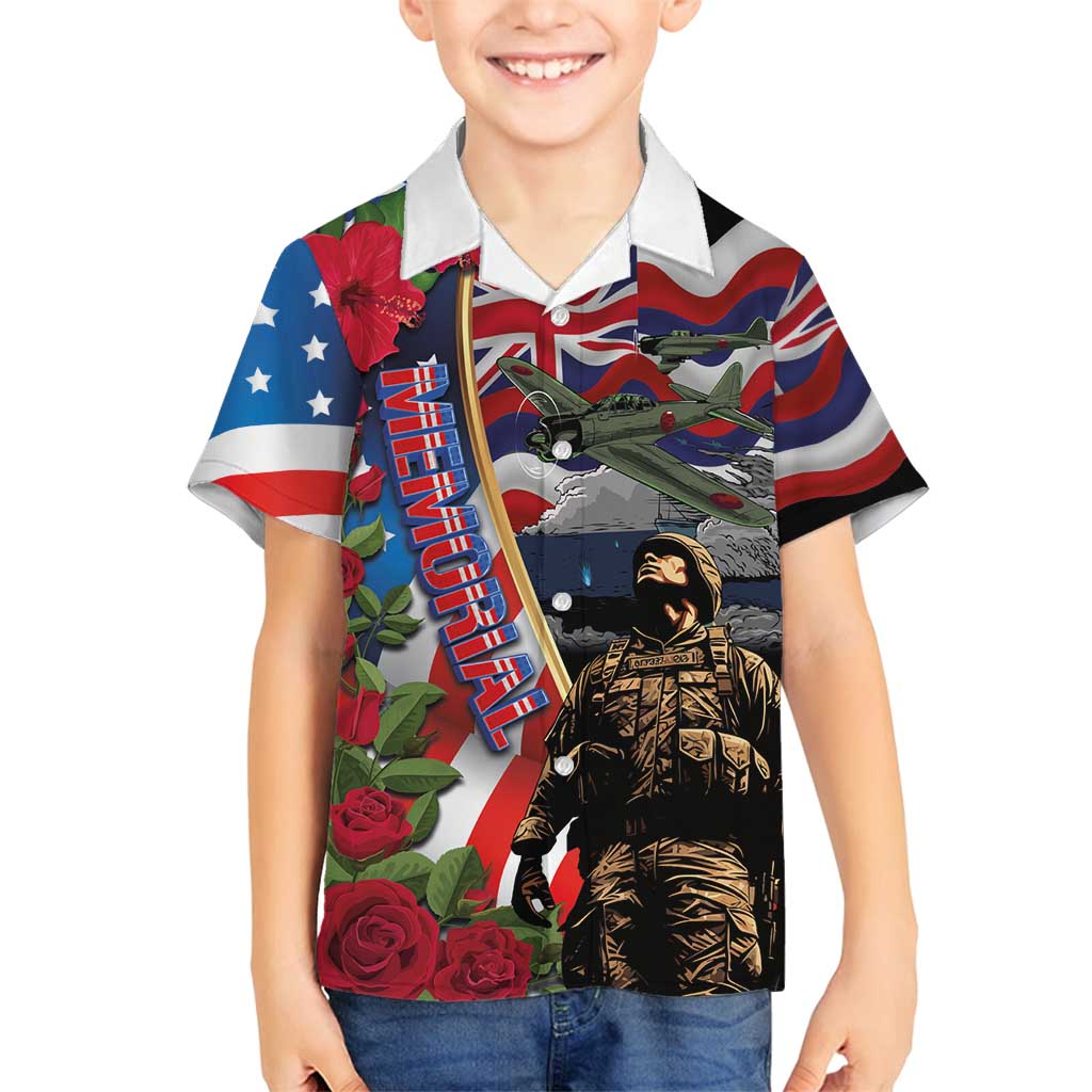 Hawaii and United States Memorial Day Family Matching Summer Maxi Dress and Hawaiian Shirt Honor and Remember The Fallen LT03 Son's Shirt Blue - Polynesian Pride