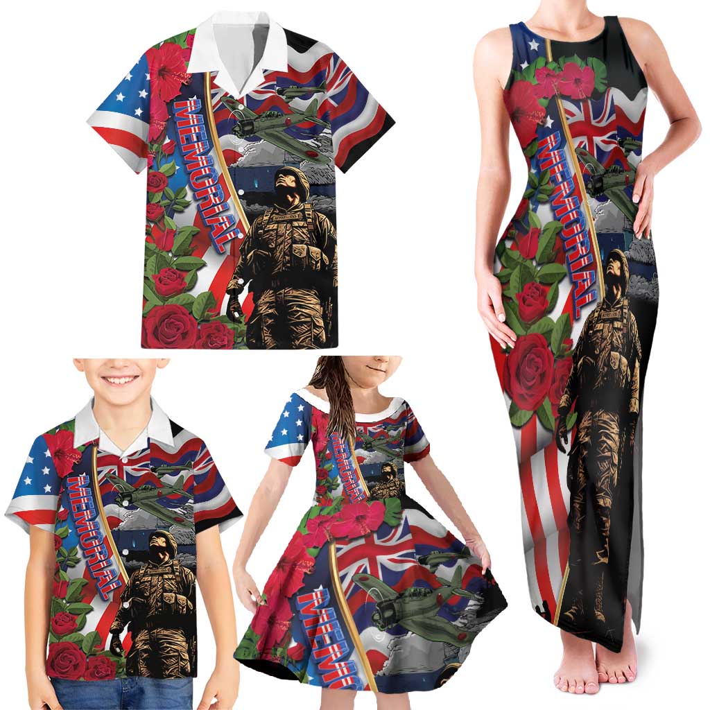 Hawaii and United States Memorial Day Family Matching Tank Maxi Dress and Hawaiian Shirt Honor and Remember The Fallen LT03 - Polynesian Pride