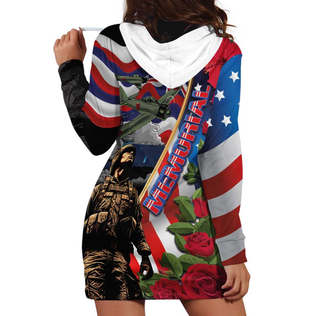 Hawaii and United States Memorial Day Hoodie Dress Honor and Remember The Fallen LT03 - Polynesian Pride