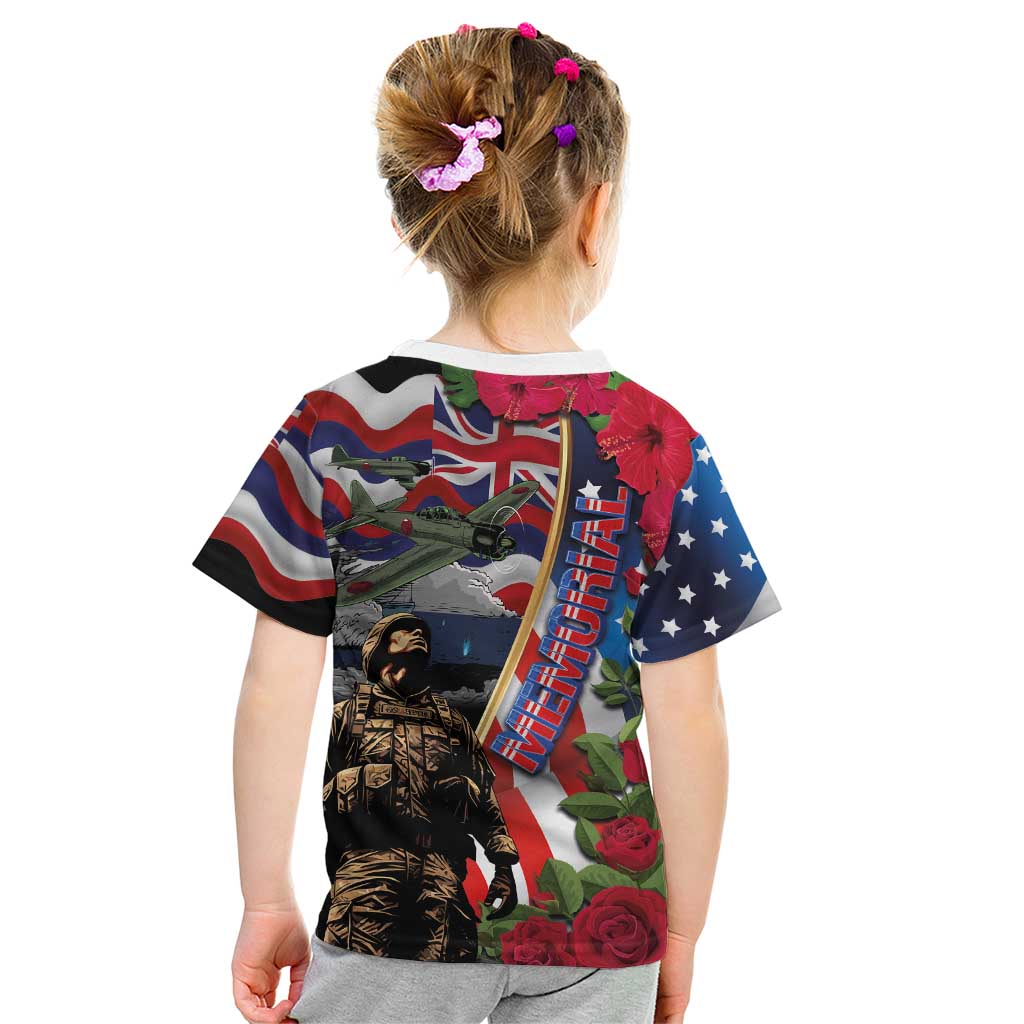 Hawaii and United States Memorial Day Kid T Shirt Honor and Remember The Fallen LT03 - Polynesian Pride