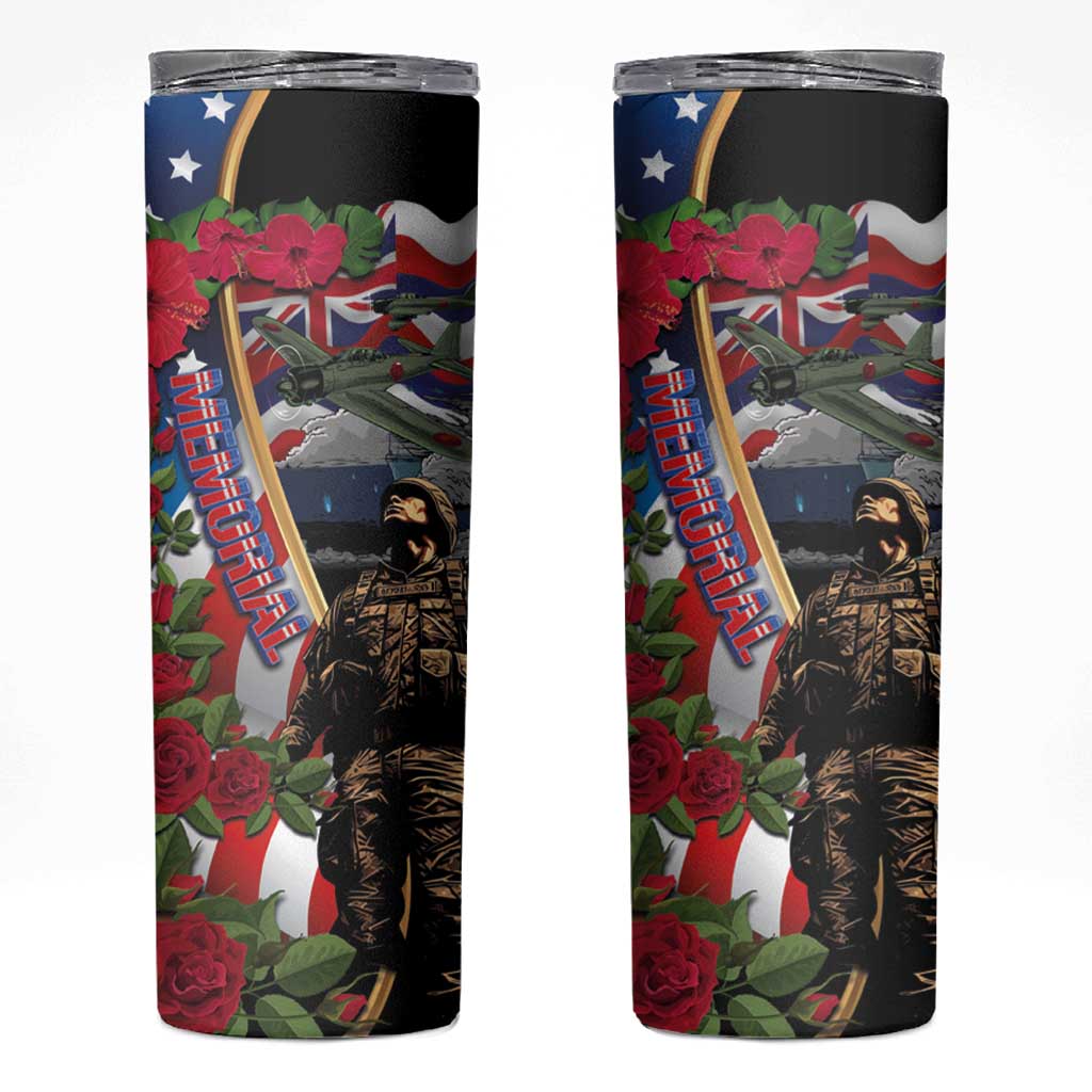 Hawaii and United States Memorial Day Skinny Tumbler -Honor and Remember The Fallen LT03 Blue - Polynesian Pride