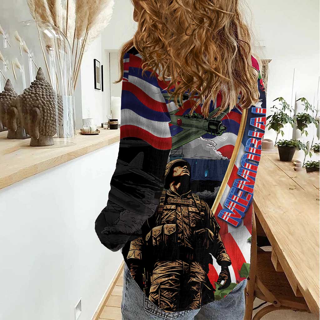 Hawaii and United States Memorial Day Women Casual Shirt Honor and Remember The Fallen LT03 - Polynesian Pride