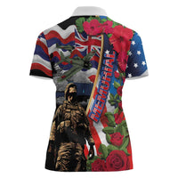 Hawaii and United States Memorial Day Women Polo Shirt Honor and Remember The Fallen