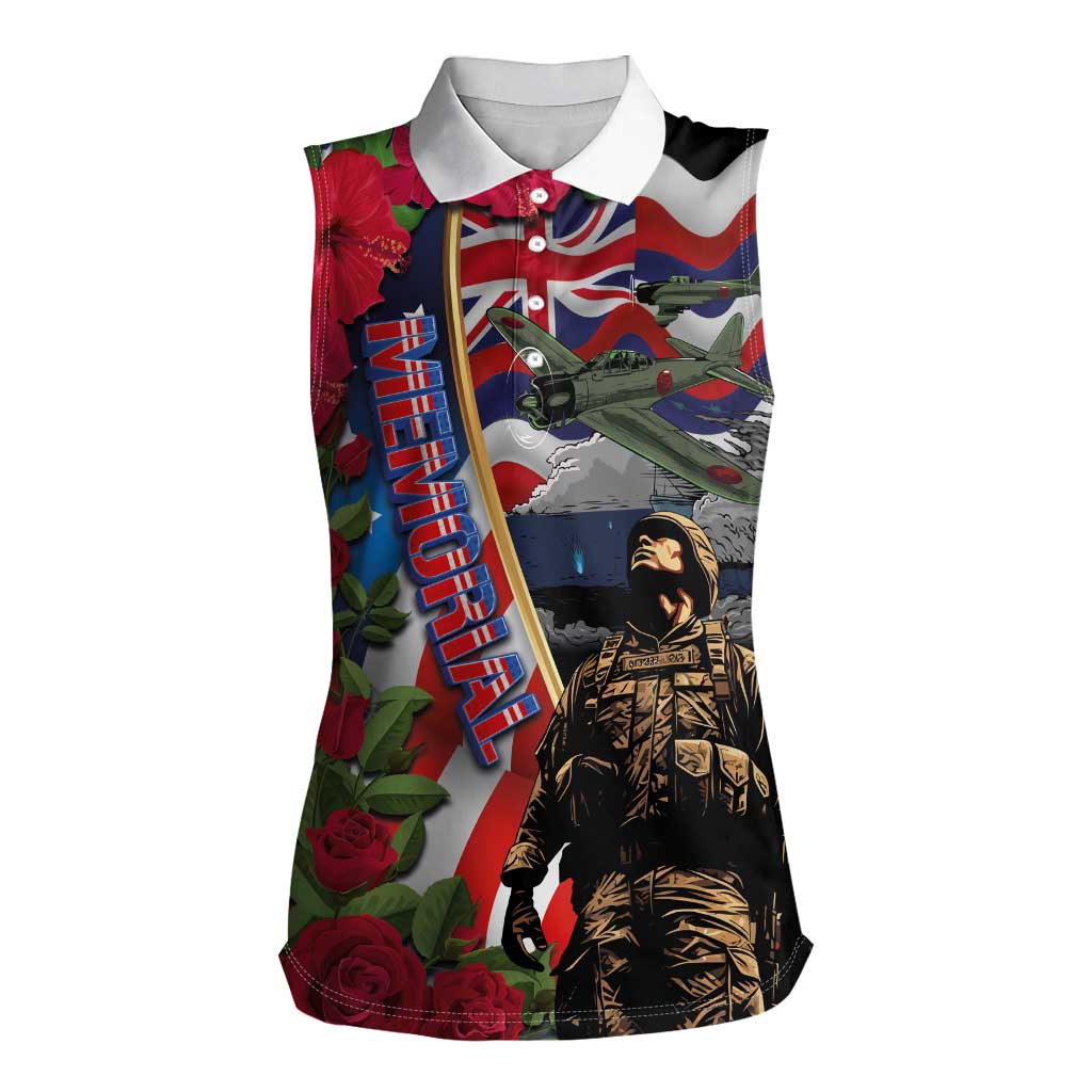 Hawaii and United States Memorial Day Women Sleeveless Polo Shirt Honor and Remember The Fallen LT03 Female Blue - Polynesian Pride