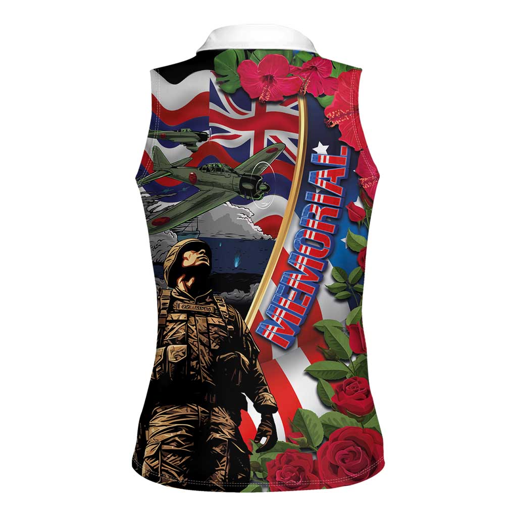 Hawaii and United States Memorial Day Women Sleeveless Polo Shirt Honor and Remember The Fallen LT03 - Polynesian Pride
