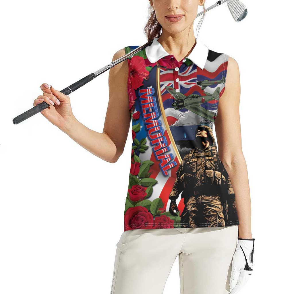 Hawaii and United States Memorial Day Women Sleeveless Polo Shirt Honor and Remember The Fallen LT03 - Polynesian Pride