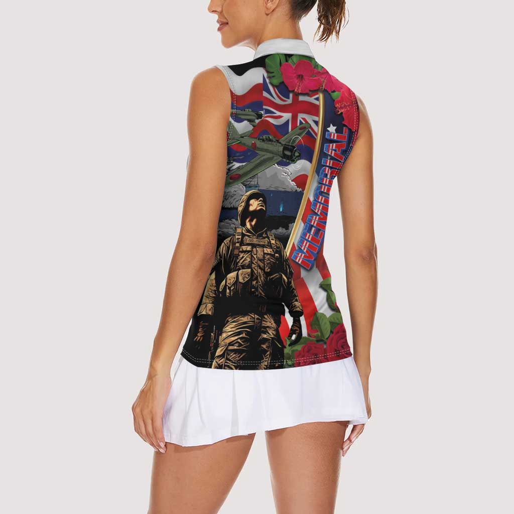 Hawaii and United States Memorial Day Women Sleeveless Polo Shirt Honor and Remember The Fallen LT03 - Polynesian Pride