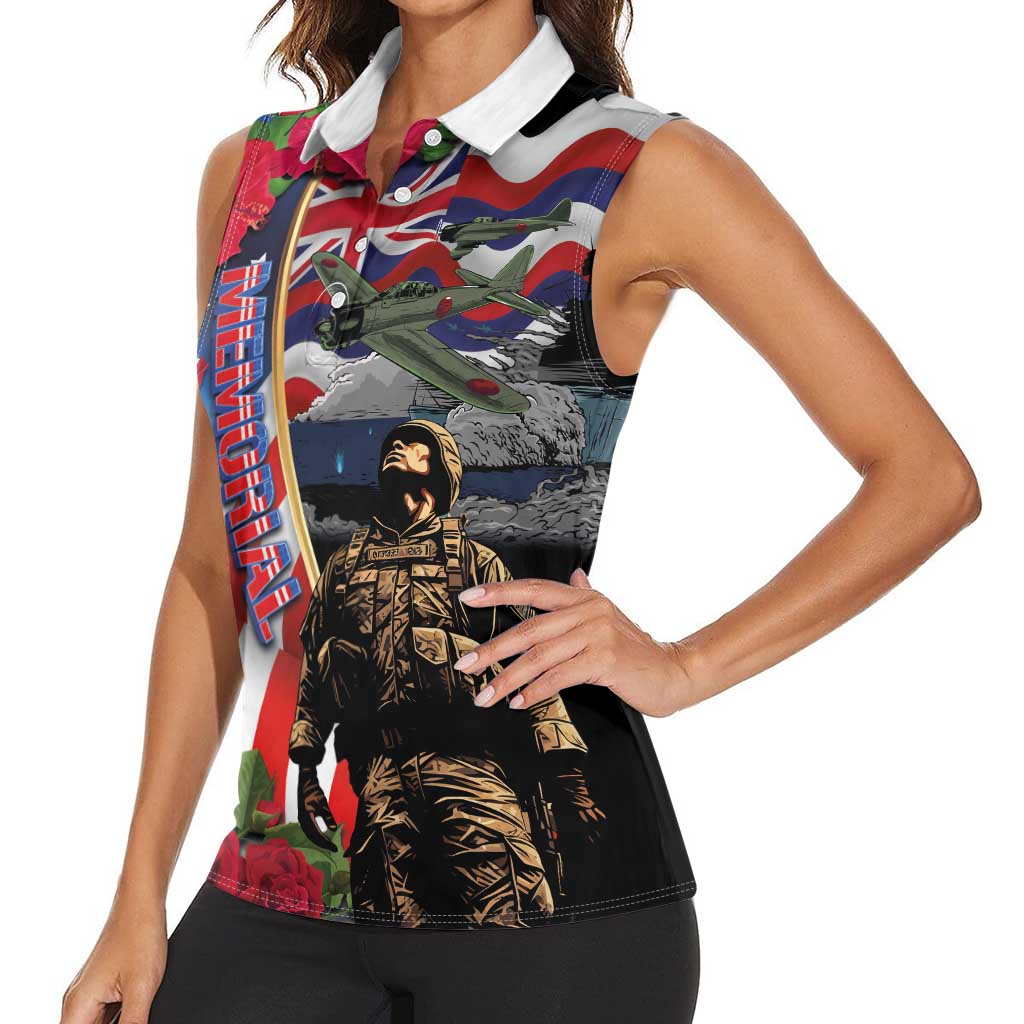 Hawaii and United States Memorial Day Women Sleeveless Polo Shirt Honor and Remember The Fallen LT03 - Polynesian Pride