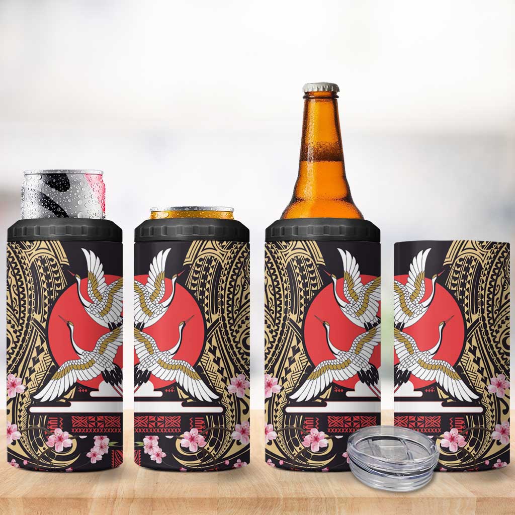 Japanese Culture and Hawaiian Tribal 4 in 1 Can Cooler Tumbler Sakura Blossom Tapa Pattern LT03 - Polynesian Pride