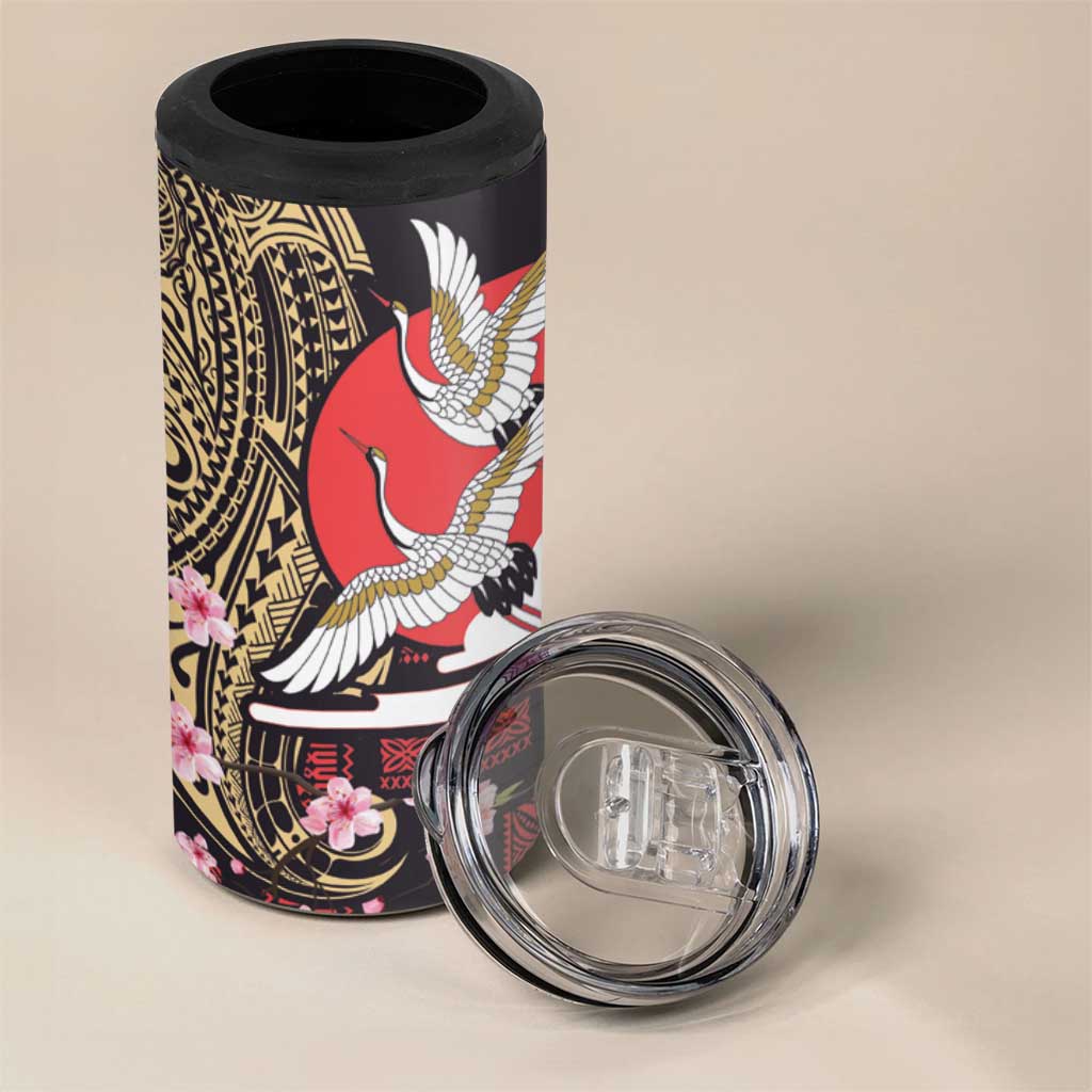 Japanese Culture and Hawaiian Tribal 4 in 1 Can Cooler Tumbler Sakura Blossom Tapa Pattern LT03 - Polynesian Pride