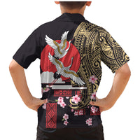 Japanese Culture and Hawaiian Tribal Family Matching Mermaid Dress and Hawaiian Shirt Sakura Blossom Tapa Pattern LT03 - Polynesian Pride