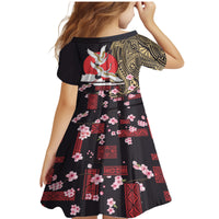 Japanese Culture and Hawaiian Tribal Family Matching Mermaid Dress and Hawaiian Shirt Sakura Blossom Tapa Pattern LT03 - Polynesian Pride